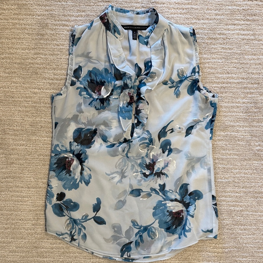 White House Black Market Blue Floral Blouse